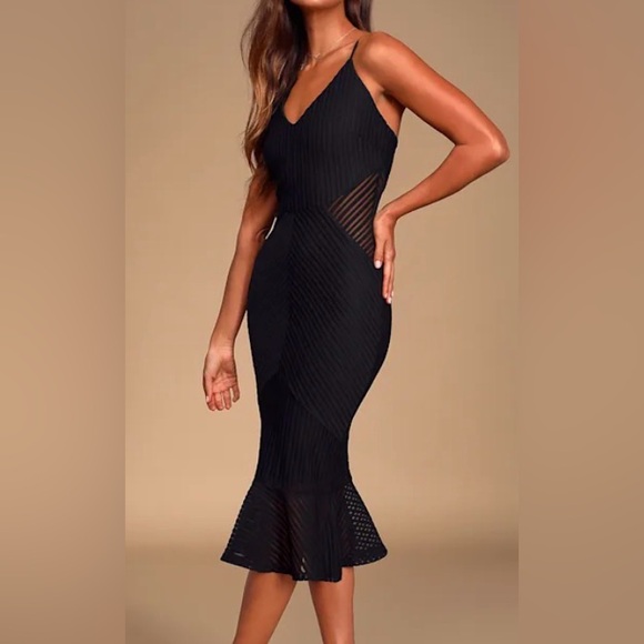 LULU’S Your Year Black Ribbed Bodycon Trumpet Midi Dress Size XL NWT - Picture 1 of 16